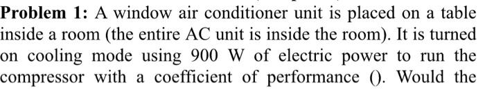 Solved Problem 1: A window air conditioner unit is placed on | Chegg.com
