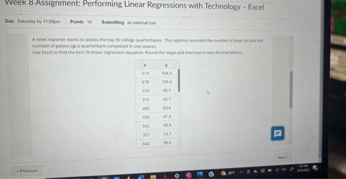 A news reporter wants to assess the top 30 college quarterbacks. The reporter recorded the number of plays \( (x) \) and the 