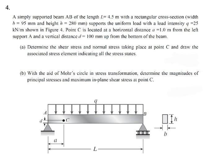 Solved 4. A simply supported beam AB of the length L= 4.5 m | Chegg.com