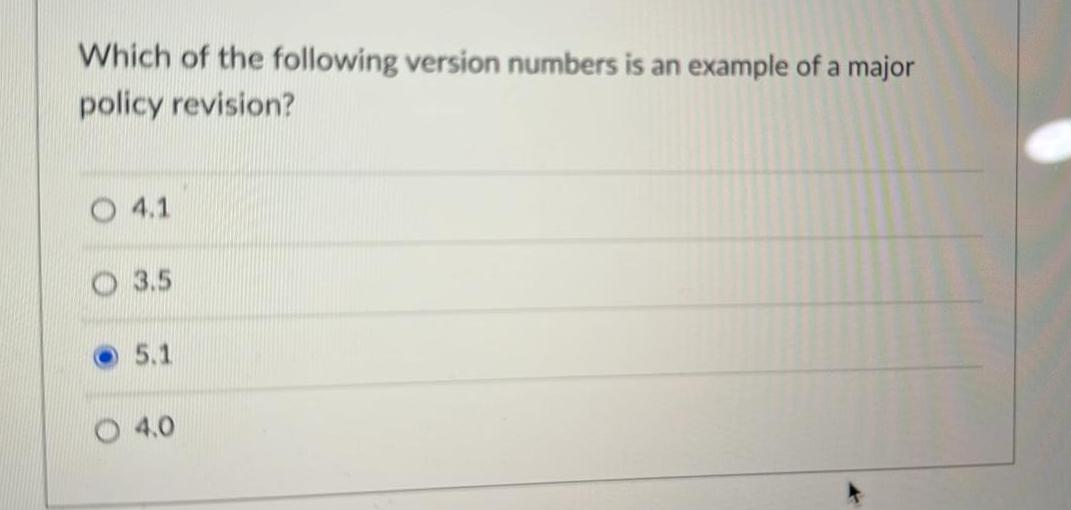 Solved Which of the following version numbers is an example | Chegg.com