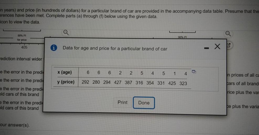 Solved Data for age (in years) and price (in hundreds of | Chegg.com