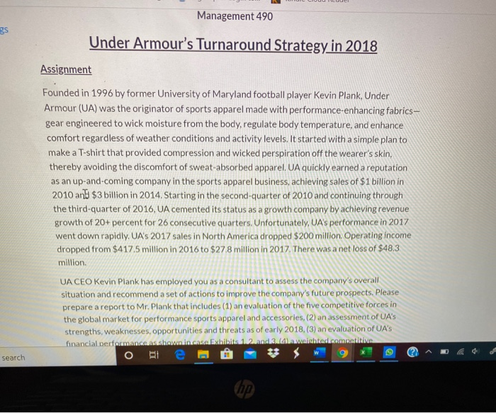 Management 490 gs Under Armour's Turnaround Strategy | Chegg.com
