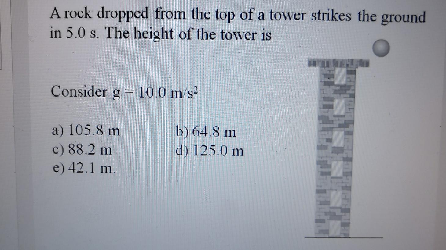 Solved A rock dropped from the top of a tower strikes the | Chegg.com