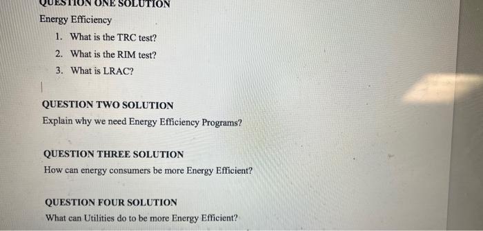 Solved Energy Efficiency 1. What is the TRC test? 2. What is | Chegg.com