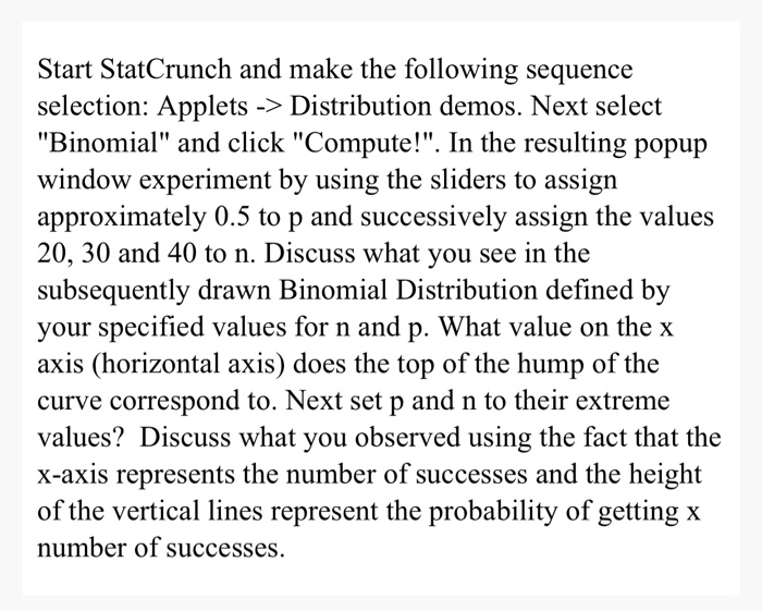 Solved Start StatCrunch And Make The Following Sequence | Chegg.com