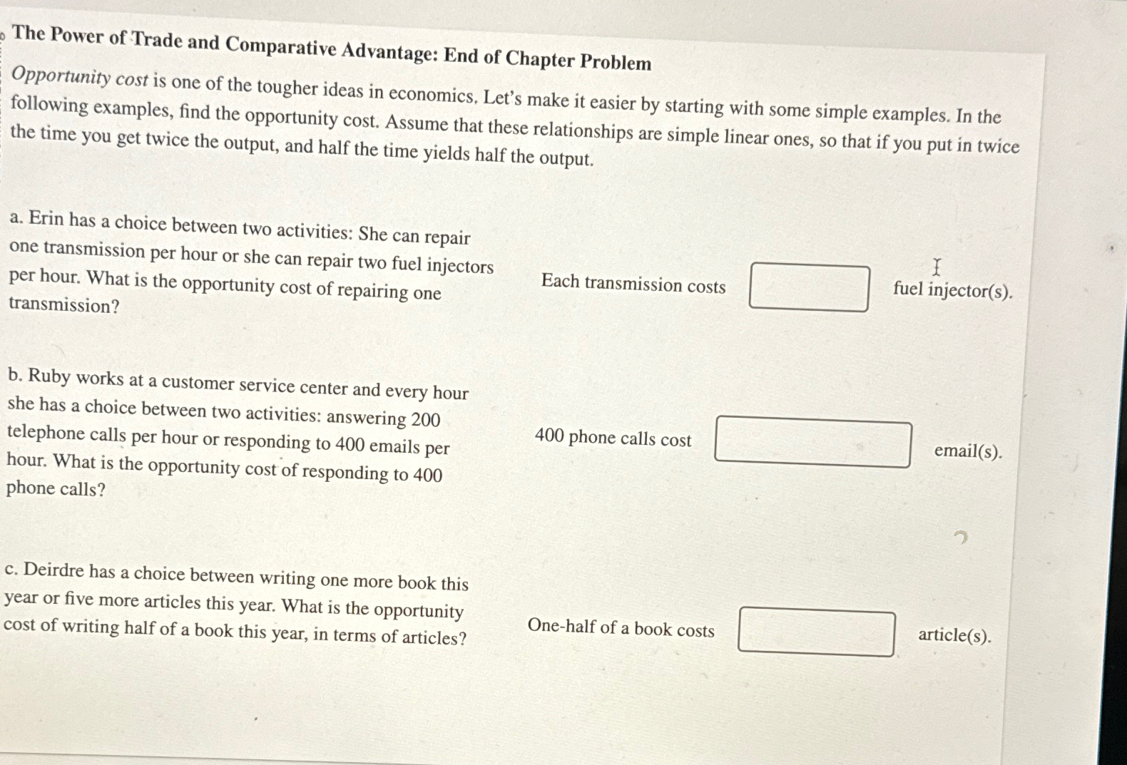 Solved The Power of Trade and Comparative Advantage: End of | Chegg.com