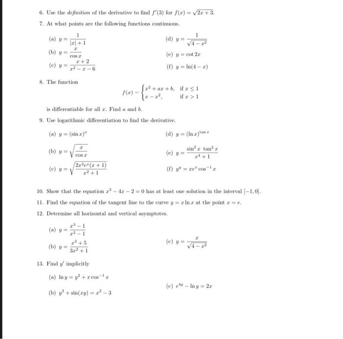 Solved 1 CON 6. Use the definition of the derivative to find | Chegg.com