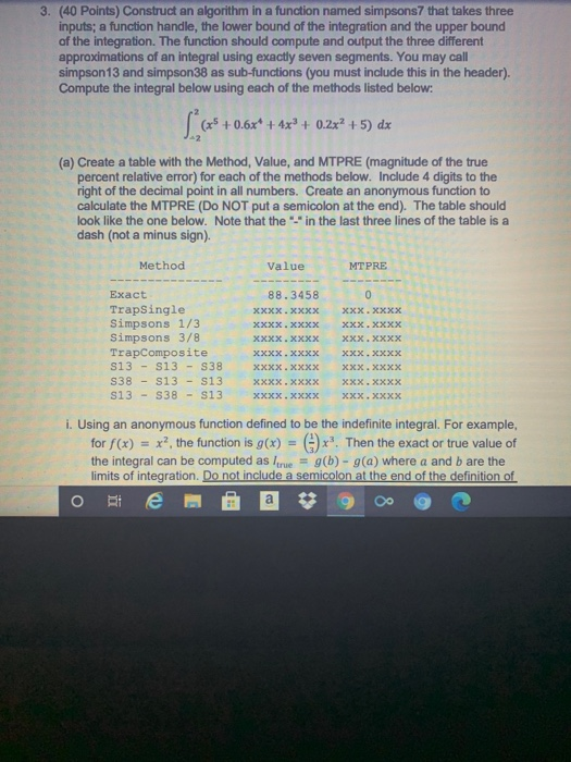 3. (40 Points) Construct an algorithm in a function | Chegg.com