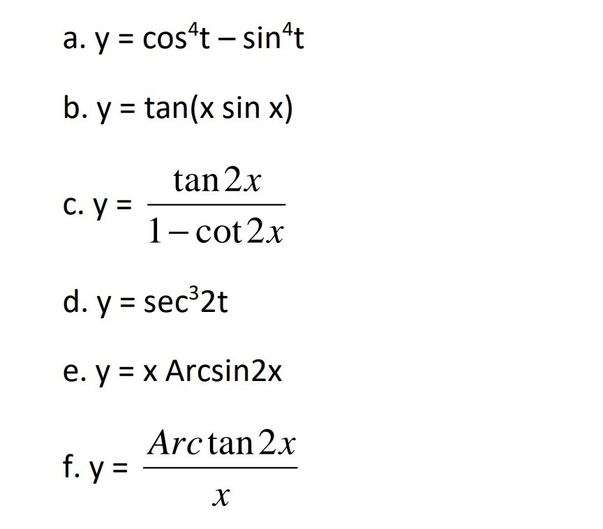 Solved A Y Cos4t Sinºt B Y Tan X Sin X Tan 2x C Y Chegg Com