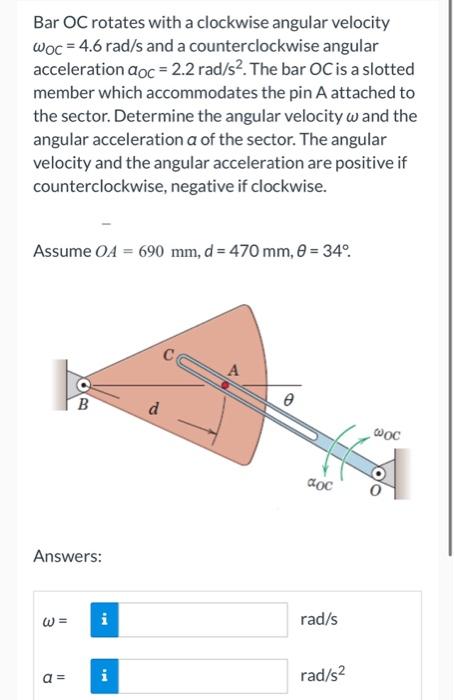 Solved Bar OC rotates with a clockwise angular velocity | Chegg.com