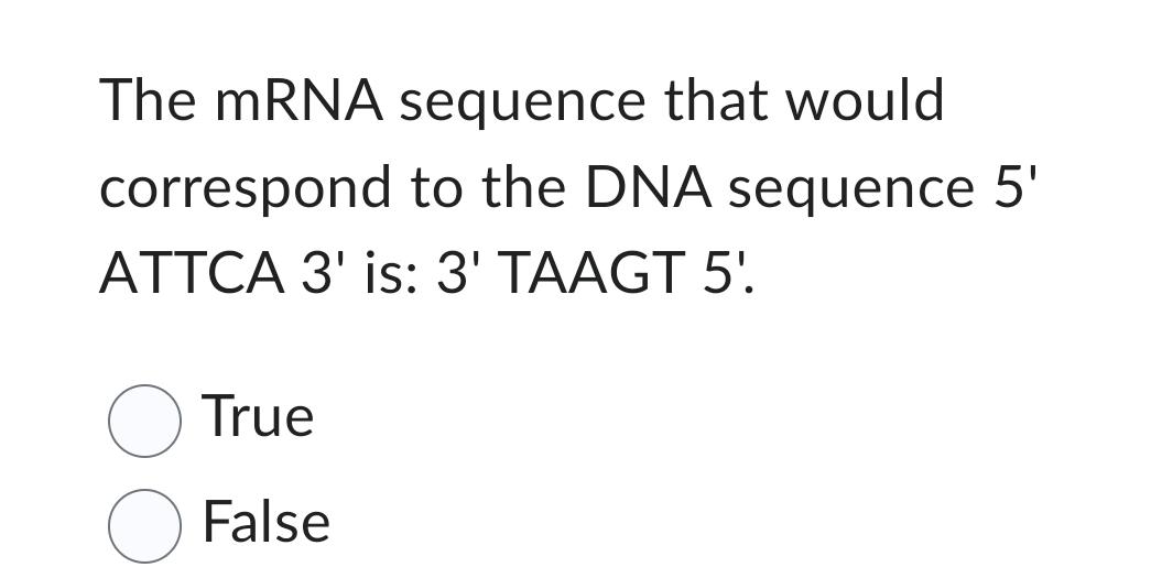 Solved The mRNA sequence that would correspond to the DNA | Chegg.com
