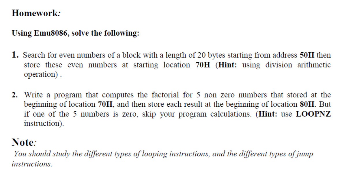 Solved Using Emu8086, ﻿solve The Following:1. ﻿Search For | Chegg.com