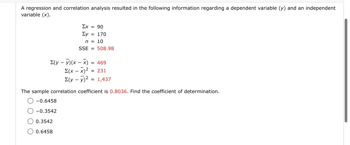 Solved A Regression And Correlation Analysis Resulted In The | Chegg.com