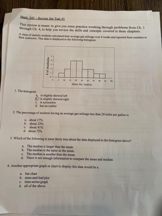 Solved Math 243 - Review for Test 1 This review is meant to | Chegg.com