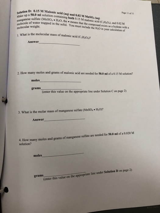 Page Of 11 Solution D 0 15 M Make Up A 50 0 Ml Sol Chegg Com