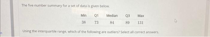 the five number summary of a data set is given below