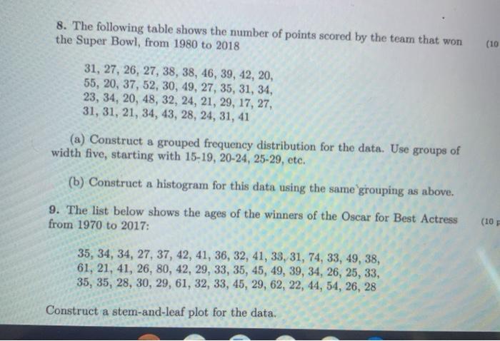 Solved Super Bowl Scores The frequency distribution shows