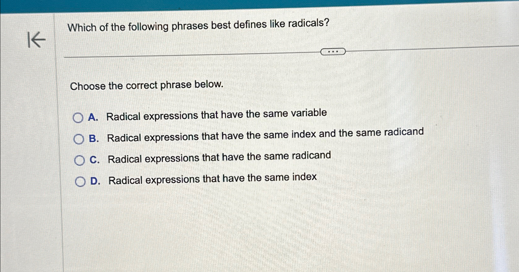 Solved Which of the following phrases best defines like | Chegg.com