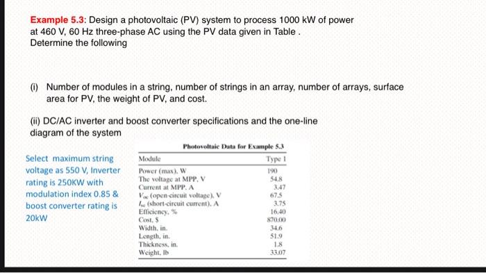 Solved Example 5.3: Design a photovoltaic (PV) system to | Chegg.com