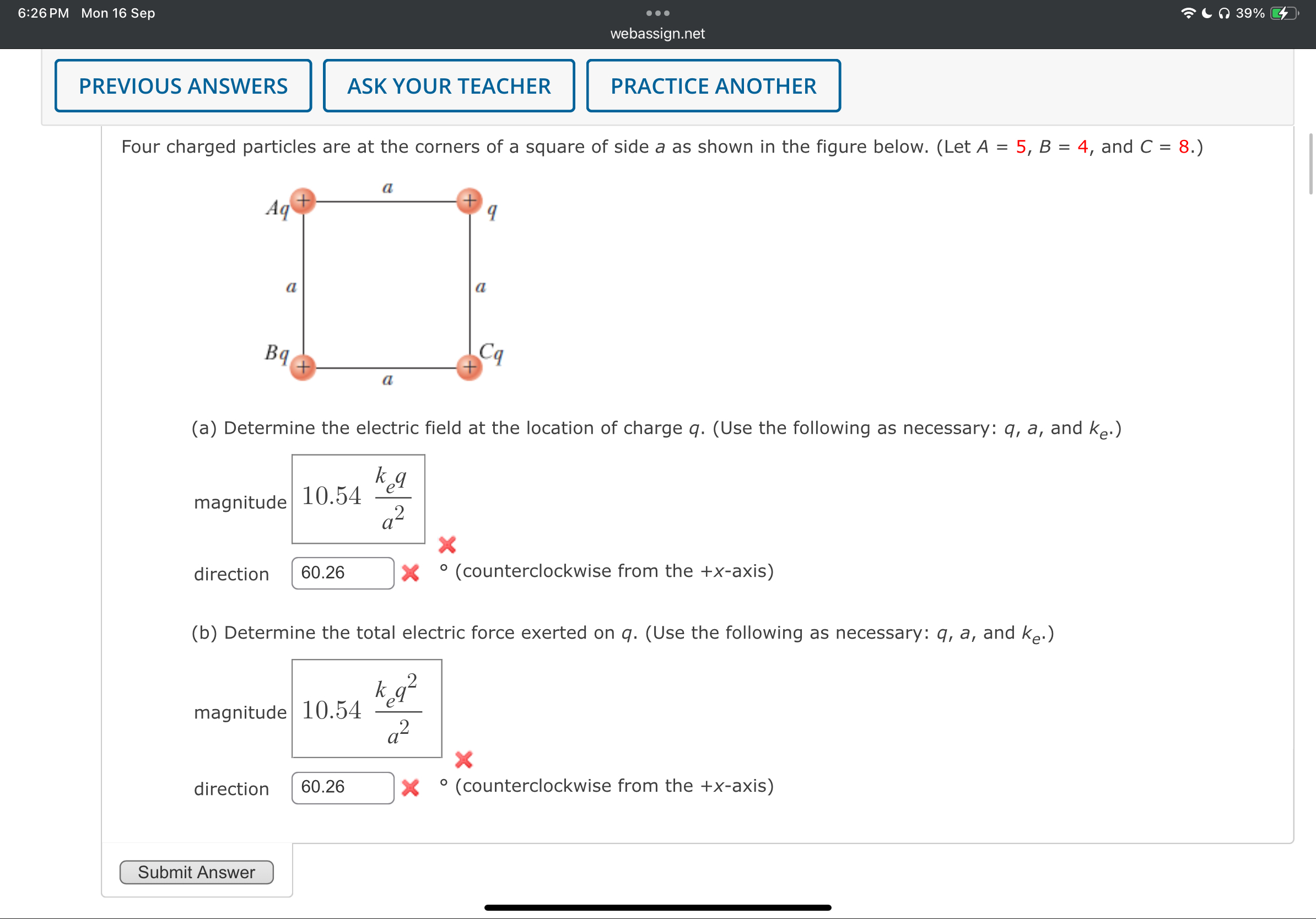 Solved Four charged particles are at the corners of a square | Chegg.com
