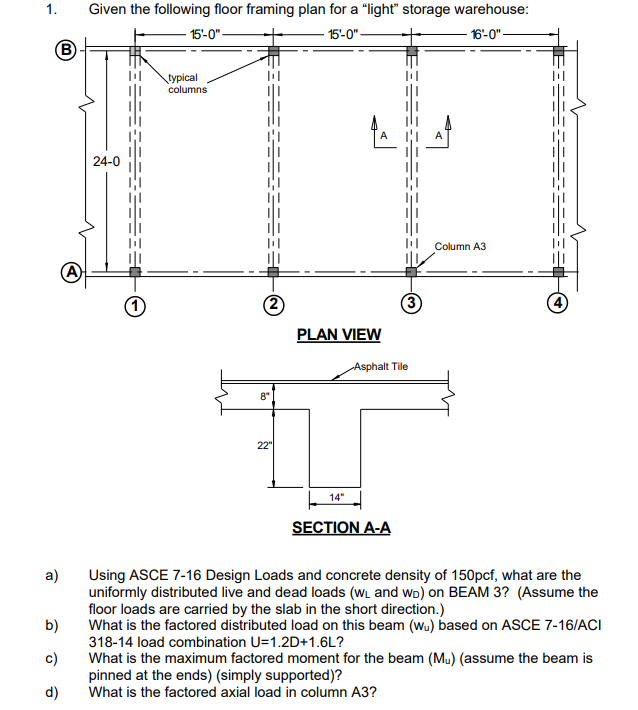1. ﻿Given the following floor framing plan for a | Chegg.com