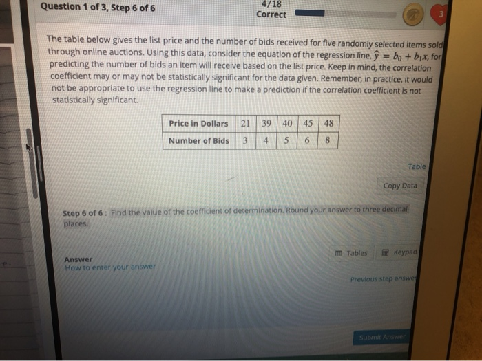 Solved Question 1 Of 3, Step 6 Of 6 4/18 Correct The Table | Chegg.com