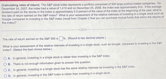 Solved (Calculating rates of return) The S\&P stock index | Chegg.com