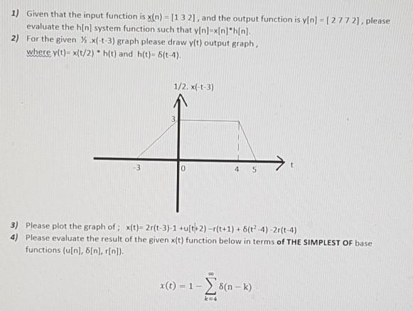 Solved 1) Given that the input function is (n) = [1 3 21, | Chegg.com