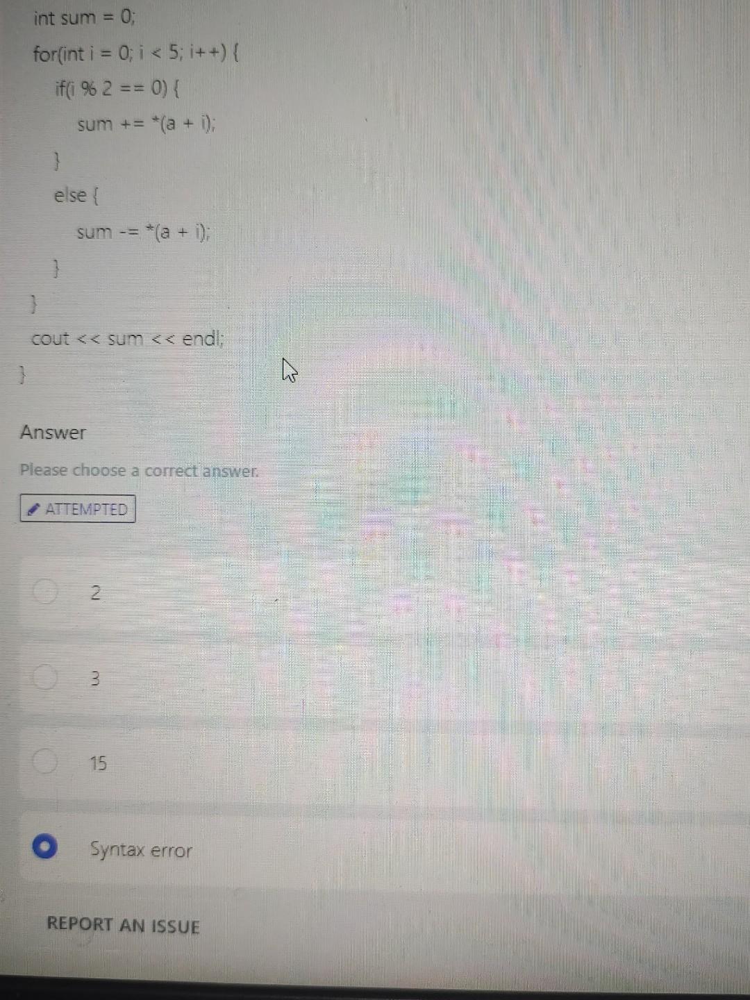 Solved for int i 0 i