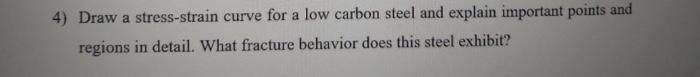 Solved 4) Draw a stress-strain curve for a low carbon steel | Chegg.com