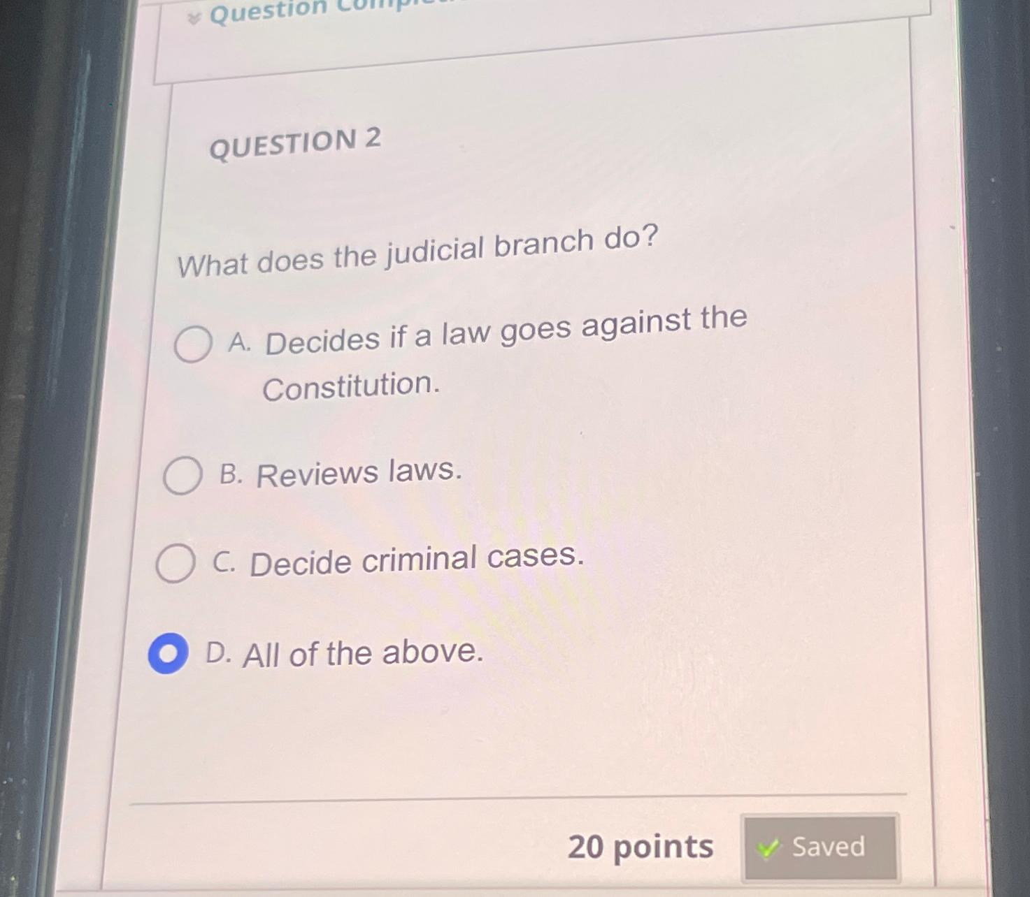 The judicial branch can clearance decide whether a law is