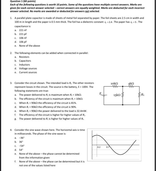 Solved Question 1 (60 points) Each of the following | Chegg.com