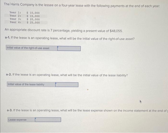solved-the-harris-company-is-the-lessee-on-a-four-year-chegg