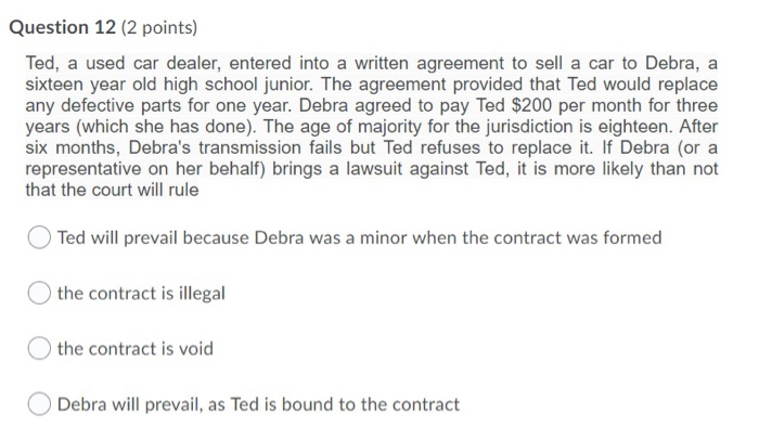 Solved Question 12 (2 Points) Ted, A Used Car Dealer, | Chegg.com