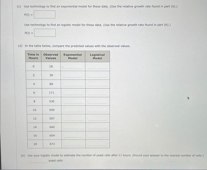 Solved The following table gives the number of yeast cells | Chegg.com