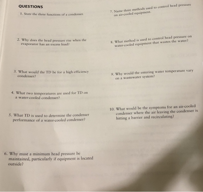 Questions To Control Head Pressure 1 State The Three Chegg 