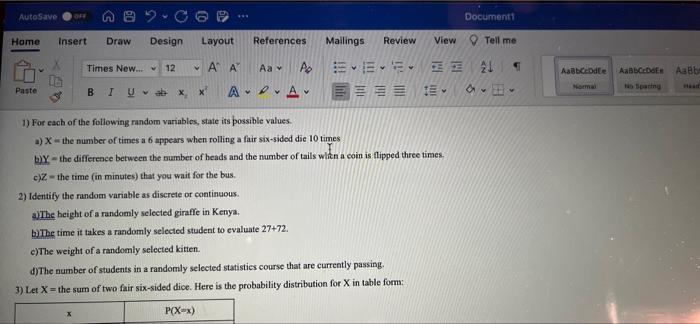 Solved AutoSave Documenti Home Insert Draw Design Layout | Chegg.com