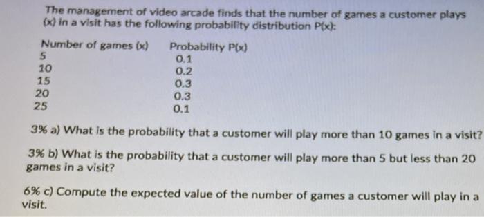 Solved The management of video arcade finds that the number | Chegg.com
