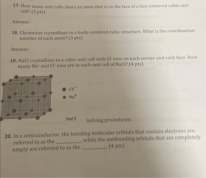 Solved 17. How many unit cells share an atom that is on the | Chegg.com