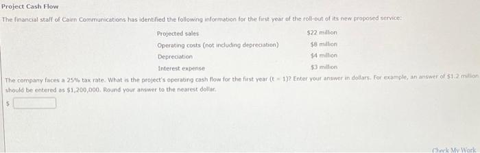 Solved Project Cash Flow The financial staff of Cam | Chegg.com