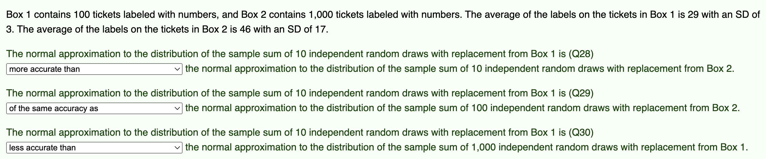 Box 1 ﻿contains 100 ﻿tickets labeled with numbers,