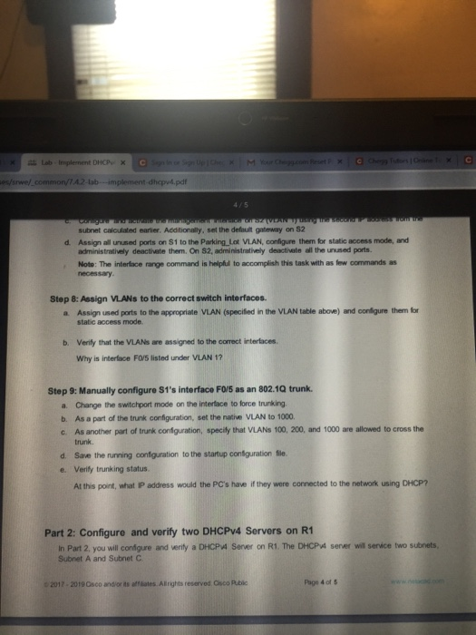 Lab - Implement DHCPv4 Topology IP Address Subnet | Chegg.com