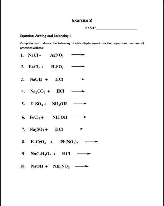 Solved Equation Writing and Balancing II Complete and | Chegg.com