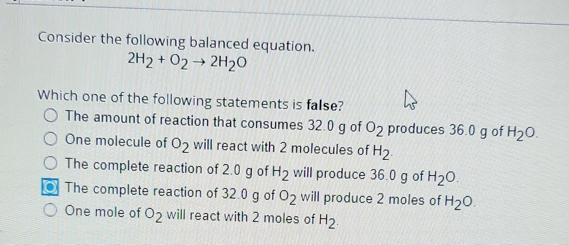 Solved Consider The Following Balanced Equation 2h2 O2→2h2o