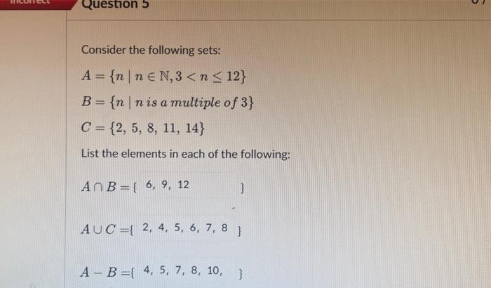 Solved Consider the following sets: A={n∣n∈N,3 | Chegg.com