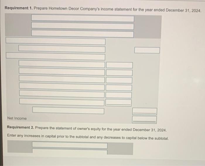 Solved Requirement 1. Prepare Hometown Decor Company's