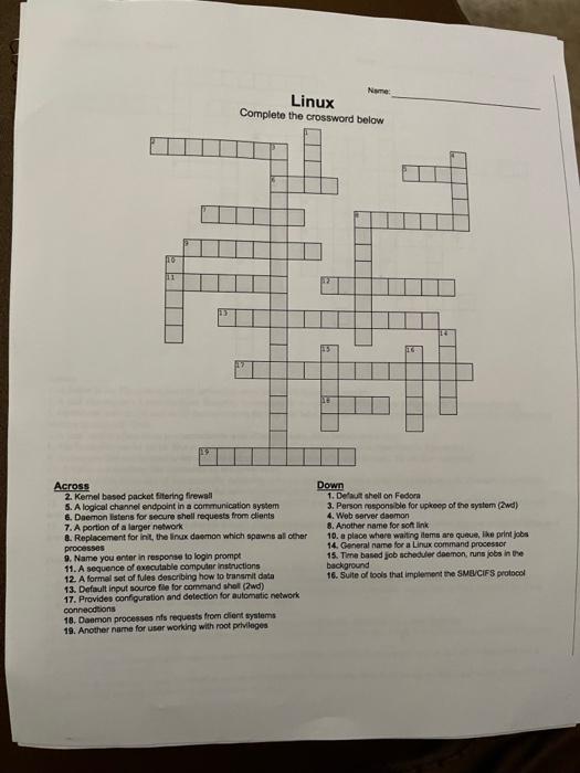 Solved Name Linux Complete the crossword below 120 11 1