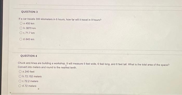 Solved QUESTION 3 If a car travels 300 kilometers in 6 | Chegg.com