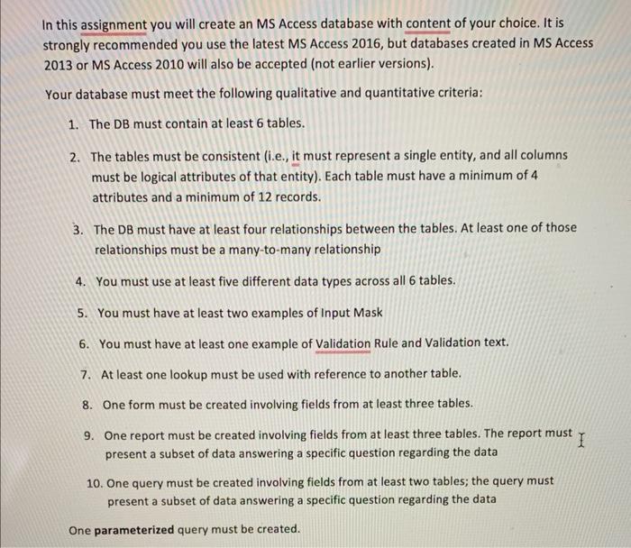 Solved In this assignment you will create an MS Access | Chegg.com