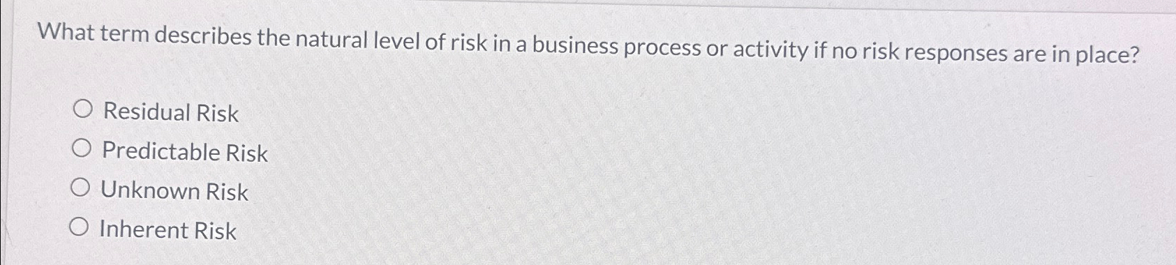 Solved What term describes the natural level of risk in a | Chegg.com